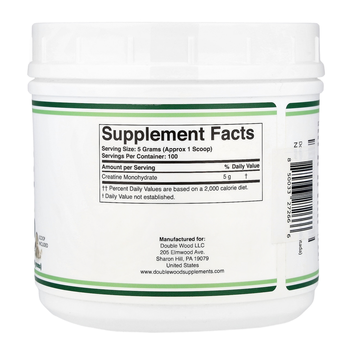 Double Wood Supplements Creatine Monohydrate Powder – 5000mg, 100 Servings supplement facts