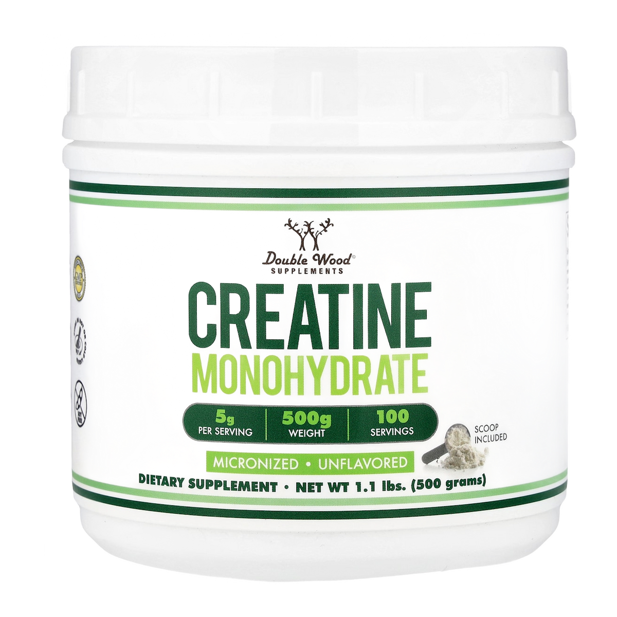 Double Wood Supplements Creatine Monohydrate Powder – 5000mg, 100 Servings