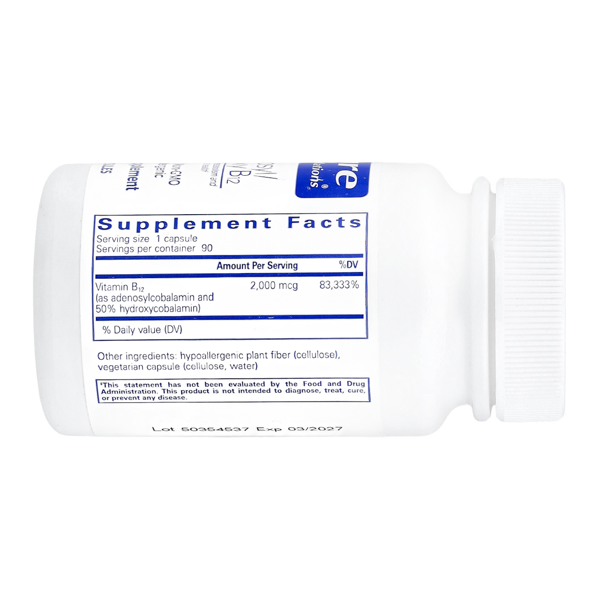Pure Encapsulations Adenosyl/Hydroxy B12 – 2000mcg, 90 Capsules supplement facts