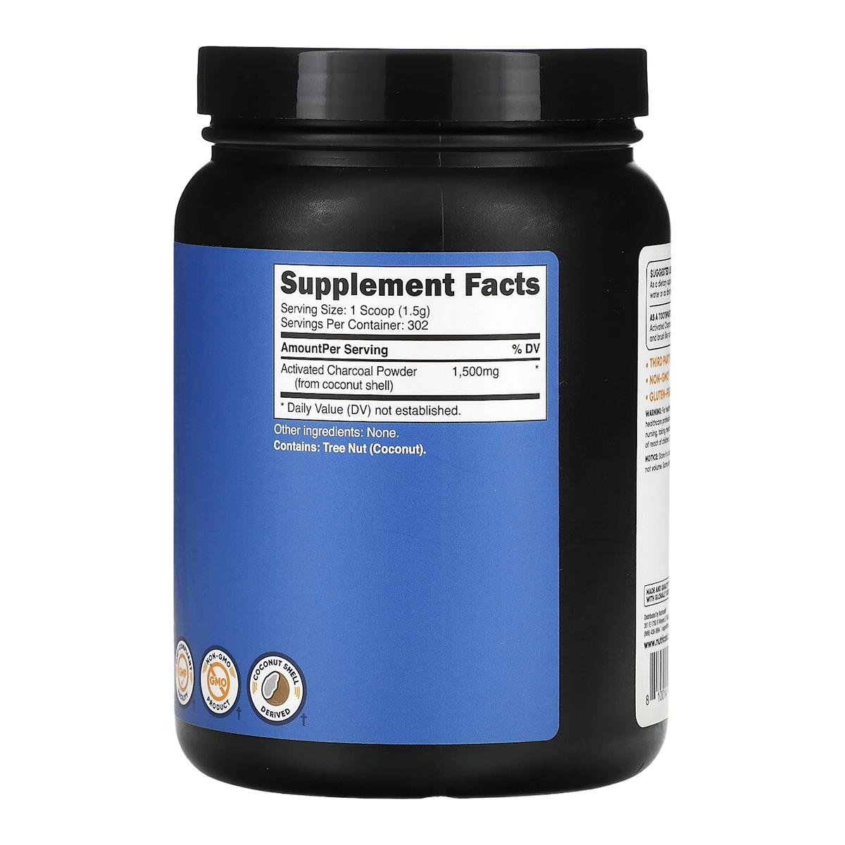 Nutricost Activated Charcoal Powder – 1500mg, 302 Servings supplement facts
