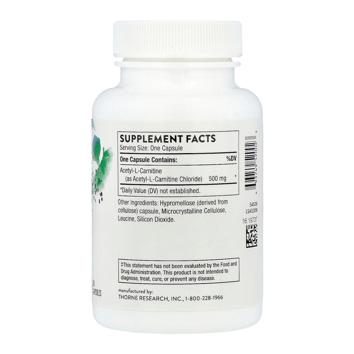 Thorne Acetyl-L-Carnitine – 500mg, 60 Capsules supplement facts