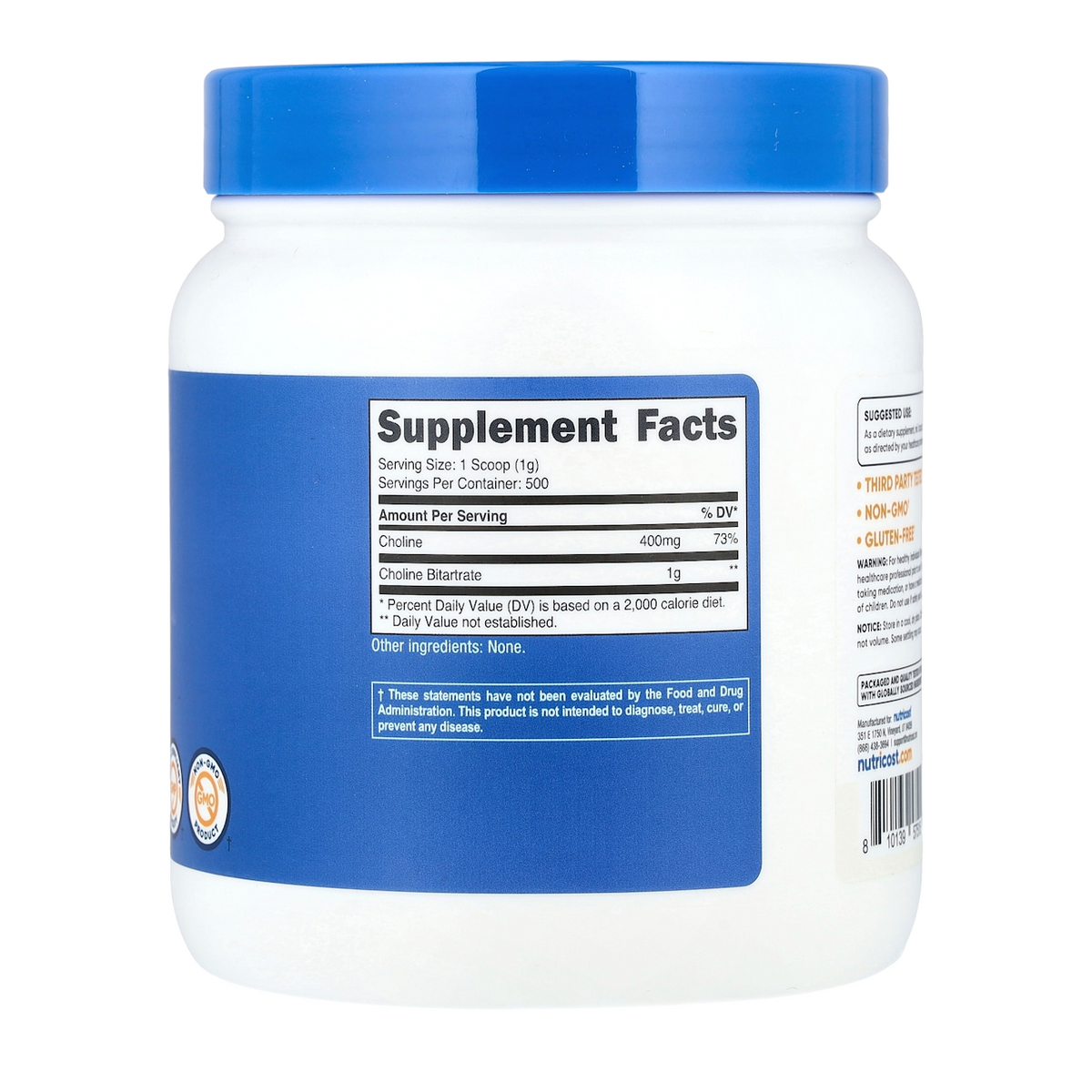 Nutricost Choline Powder – 1000mg, 500 Servings supplement facts
