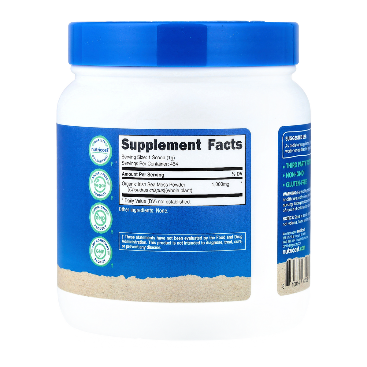 Nutricost Irish Sea Moss Powder – 1000mg, 454 Servings supplement facts
