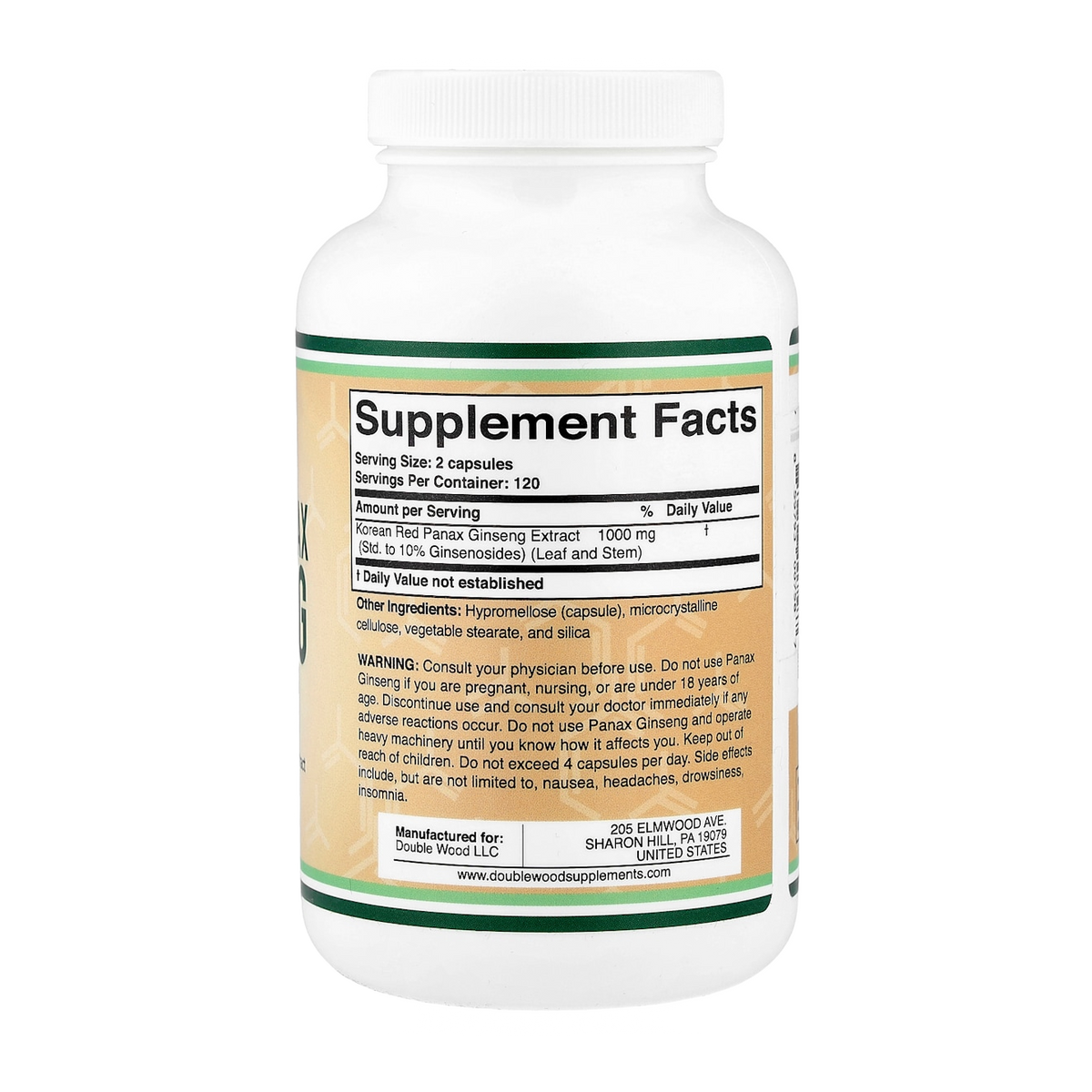 Double Wood Supplements Korean Ginseng – 1000mg, 240 Capsules supplement facts