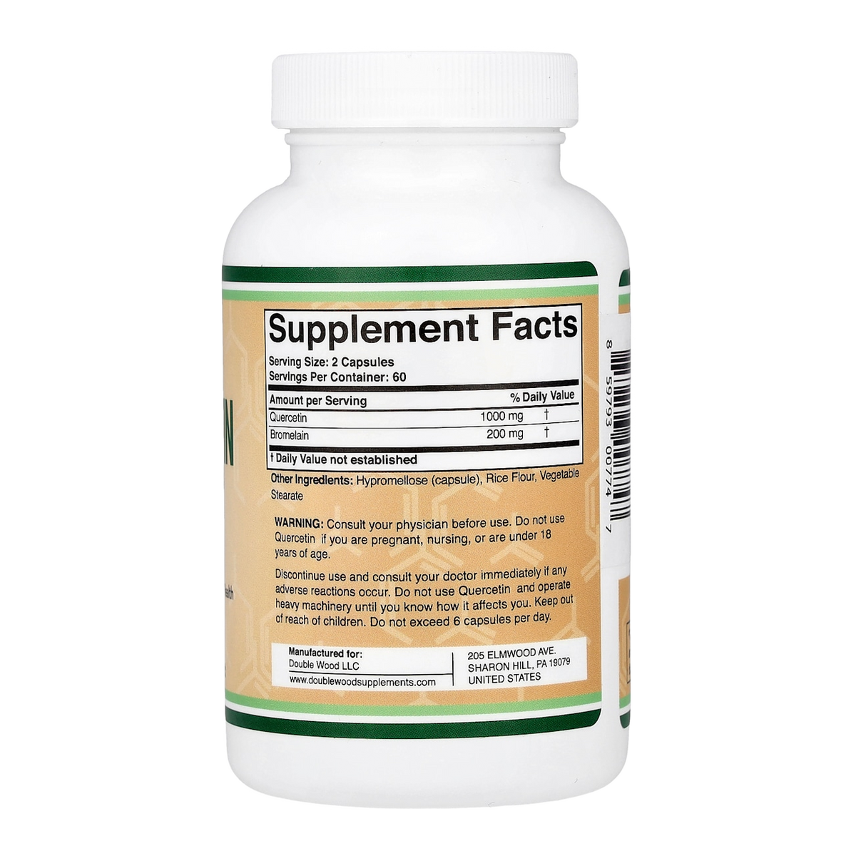 Double Wood Supplements Quercetin & Bromelain – 120 Capsules supplement facts