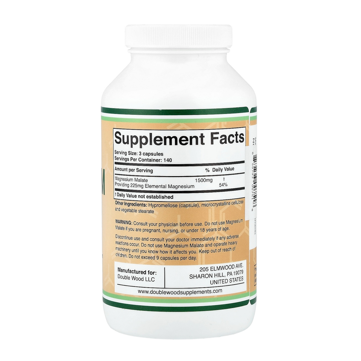 Double Wood Supplements Magnesium Malate – 1500mg, 420 Capsules supplement facts