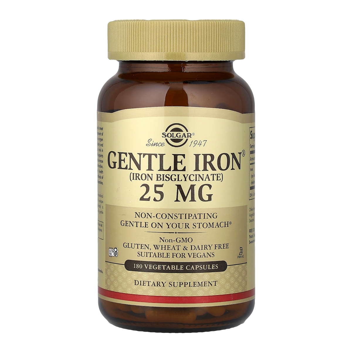 Solgar Gentle Iron Bisglycinate – 25mg, 180 Capsules