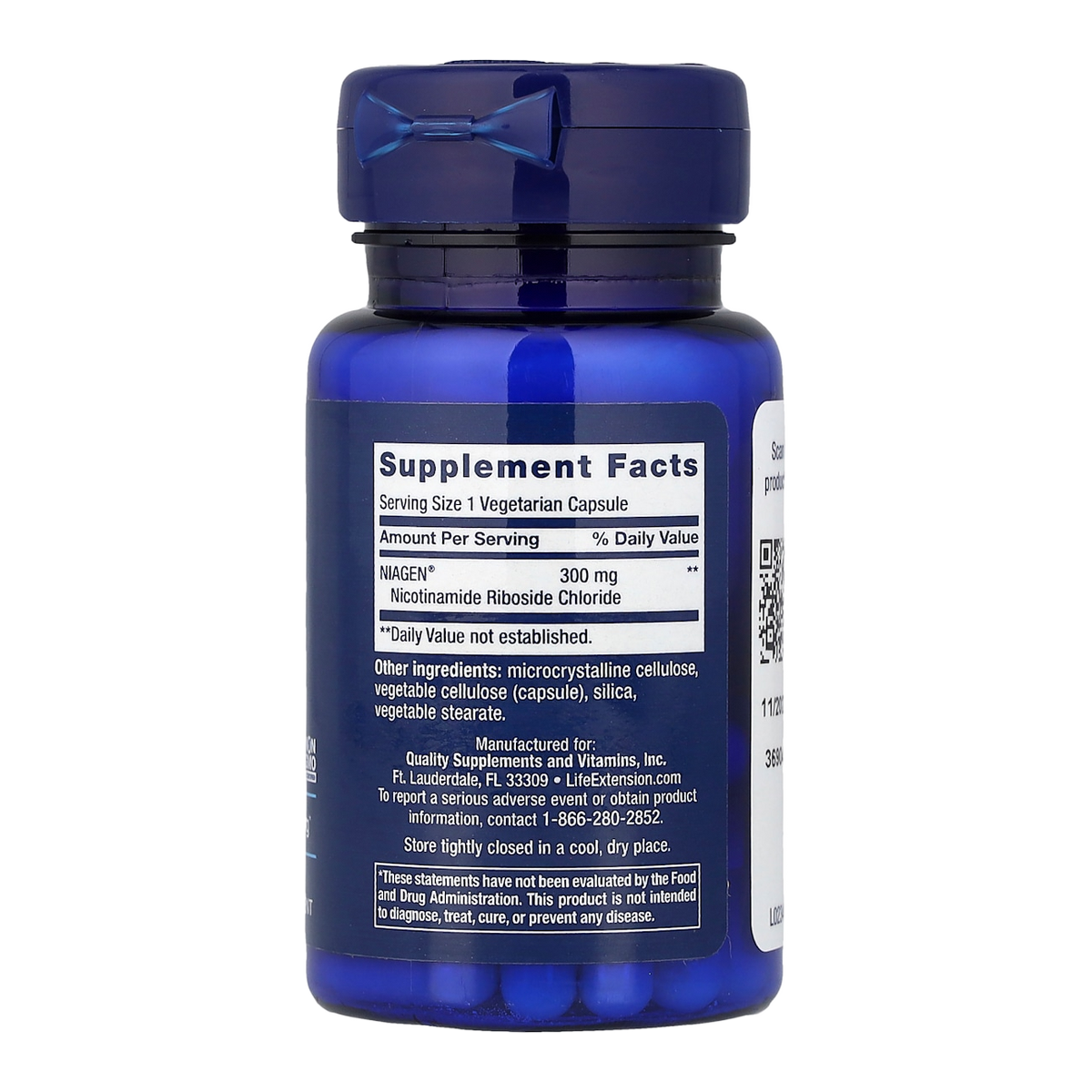 Life Extension NAD+ – 300mg, 30 Capsules supplement facts