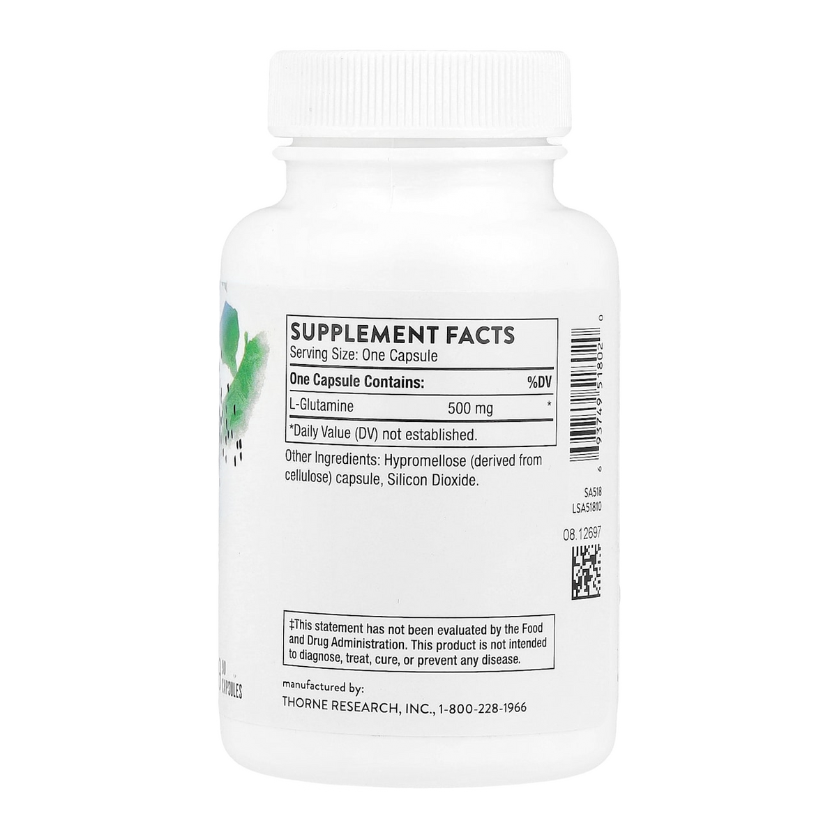 Thorne L-Glutamine – 500mg, 90 Capsules supplement facts