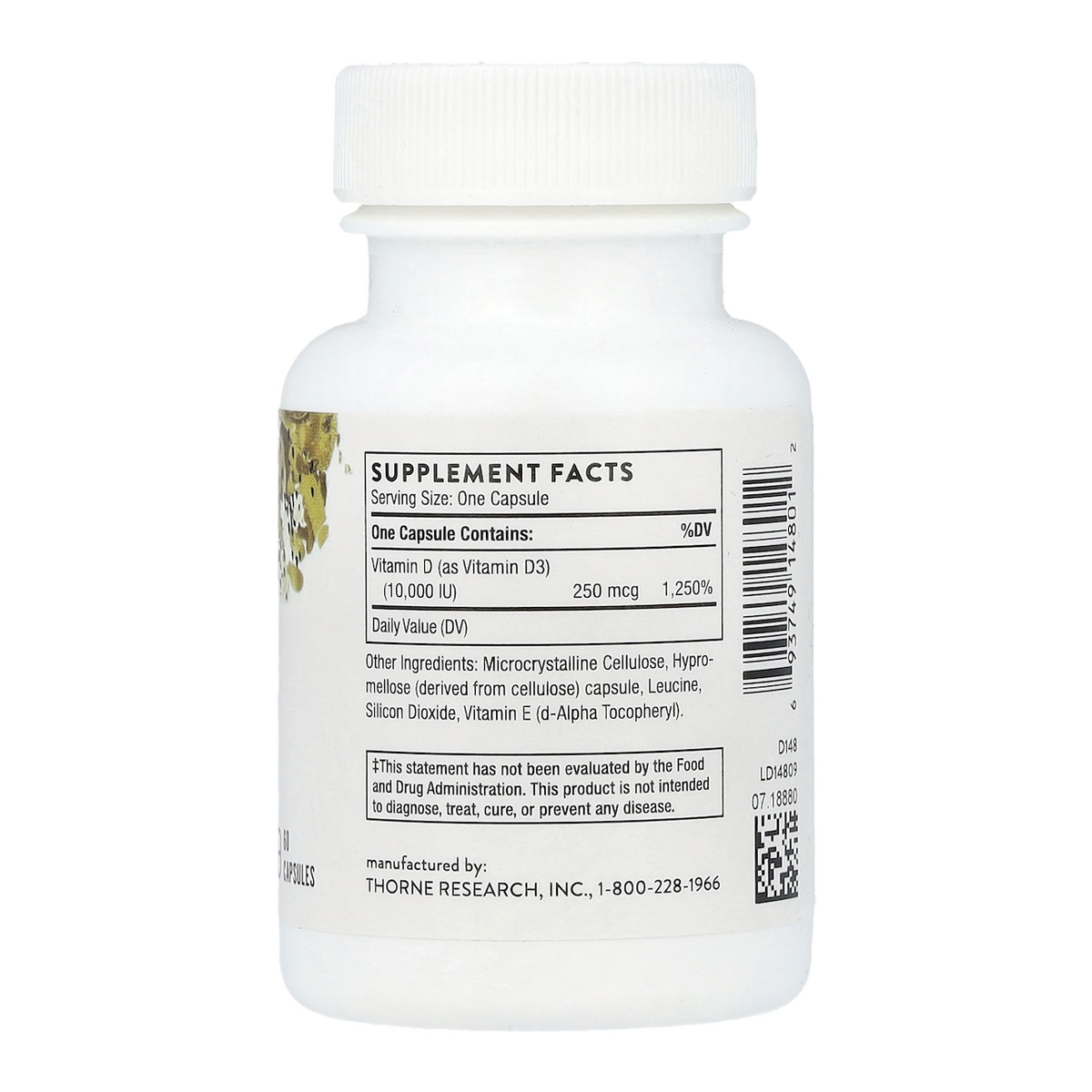 Thorne Vitamin D – 10,000IU, 60 Capsules supplement facts