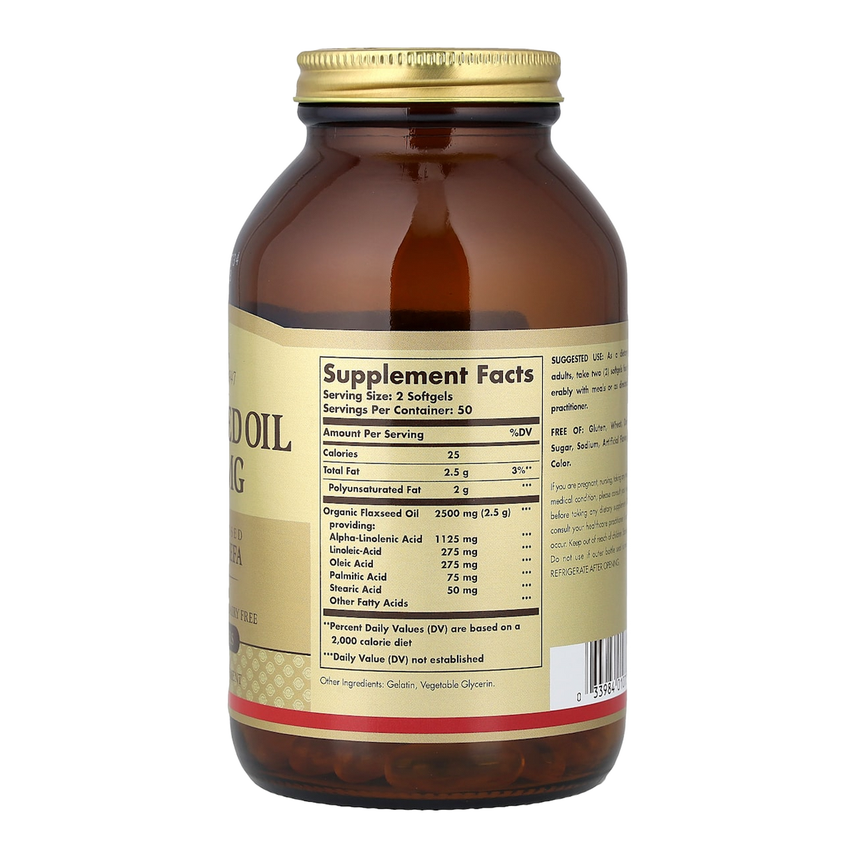 Solgar Flaxseed Oil – 1250mg, 100 Capsules supplement facts