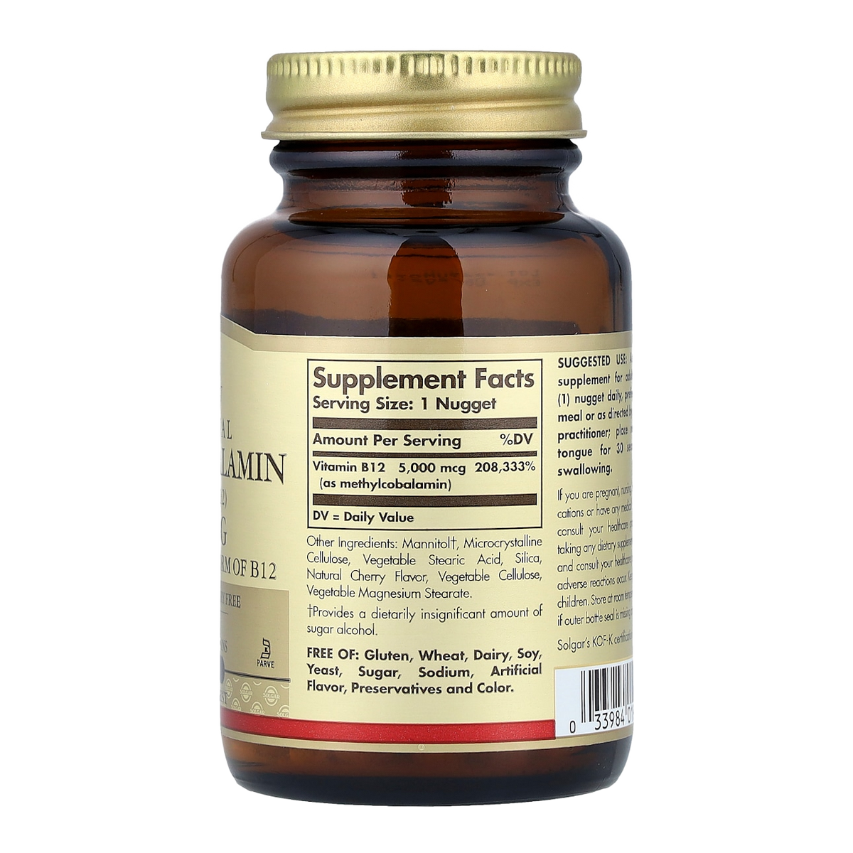 Solgar Vitamin B12 – 5000mcg, 60 Capsules supplement facts