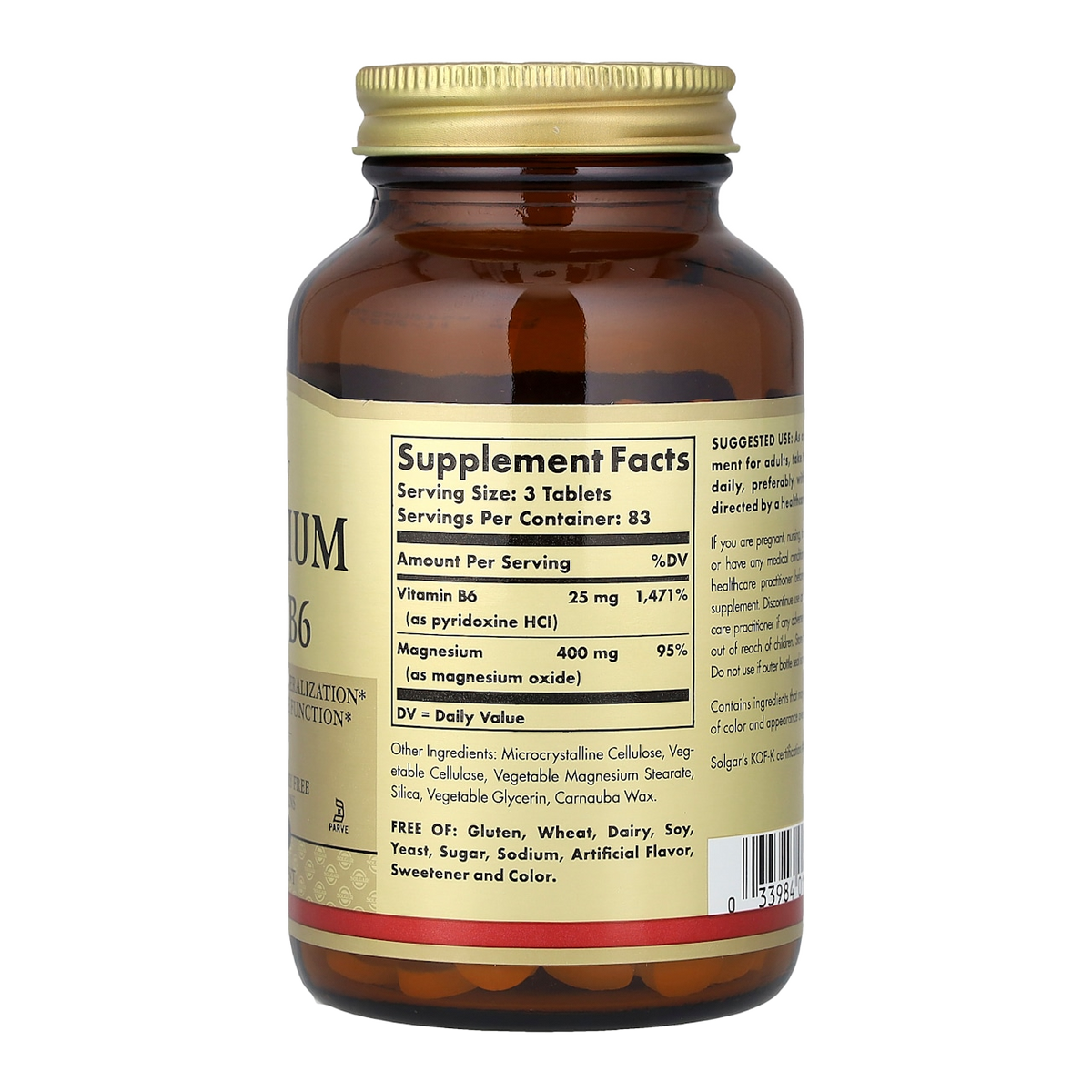 Solgar Magnesium + B6 – 250 Capsules supplement facts