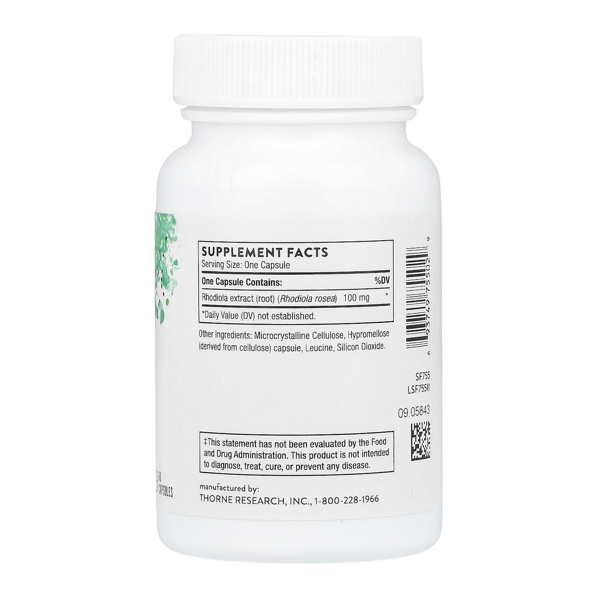 Thorne Rhodiola Extract – 100mg, 60 Capsules supplement facts
