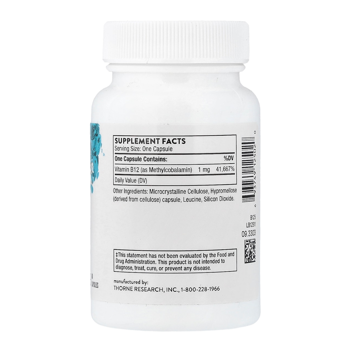 Thorne Vitamin B12 – 1000mcg, 60 Capsules supplement facts