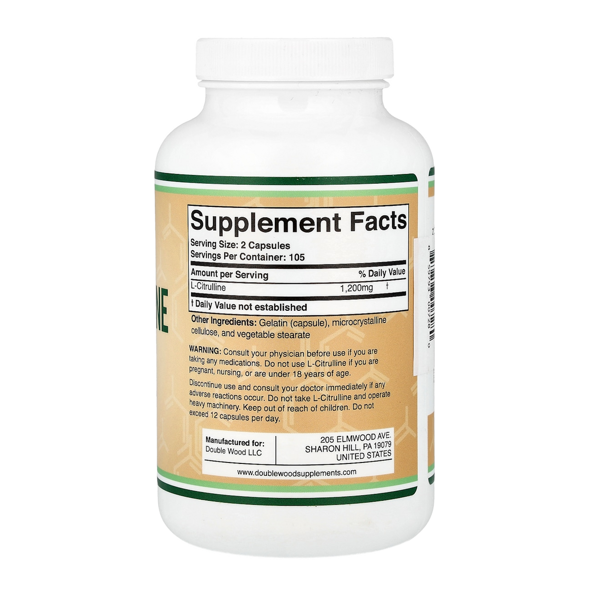 Double Wood Supplements L-Citrulline – 1200mg, 210 Capsules supplement facts