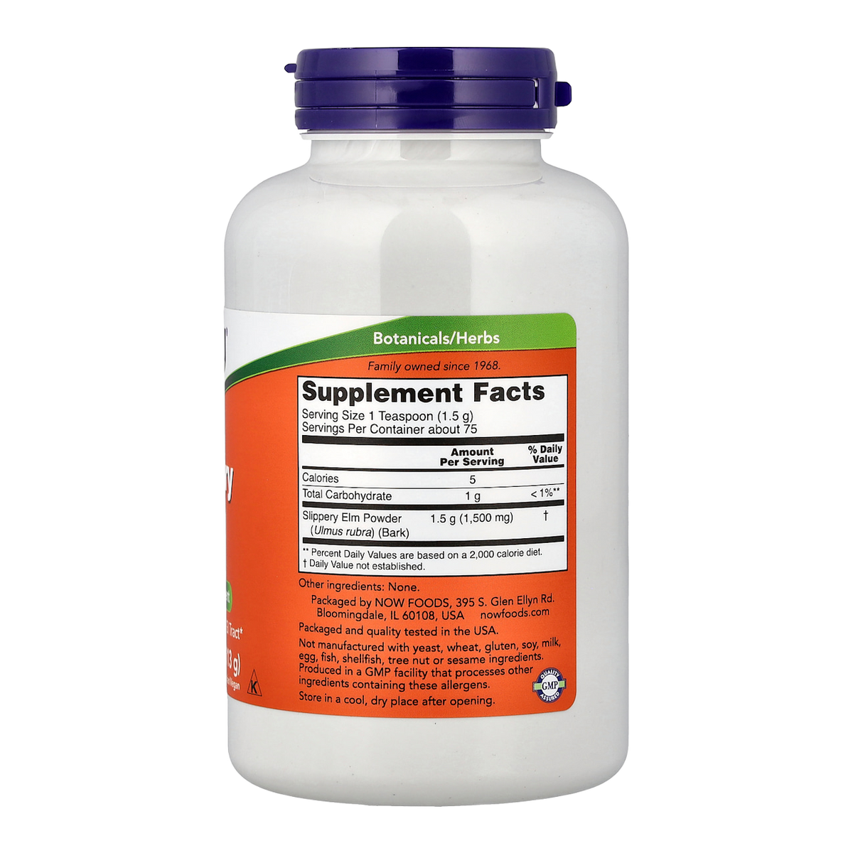 NOW Foods Slippery Elm Powder – 1800mg, 63 Servings supplement facts