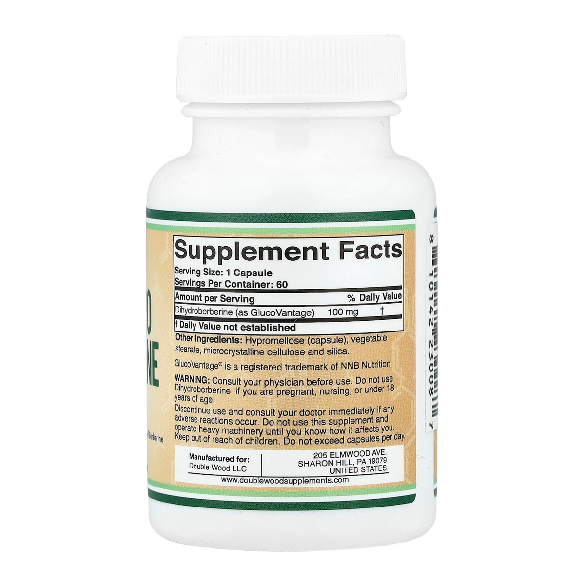 Double Wood Supplements Dihydro Berberine – 100mg, 60 Capsules supplement facts