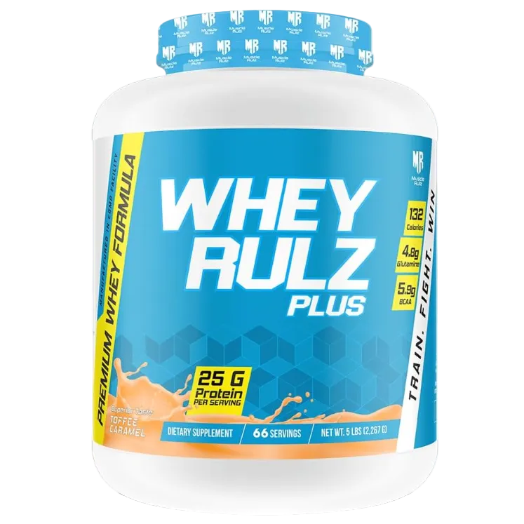 MuscleRulz Whey Rulz Plus, 25g Protein, 4.8g Glutamine, 5.9g BCAA, 132 Calories - 66 Servings
