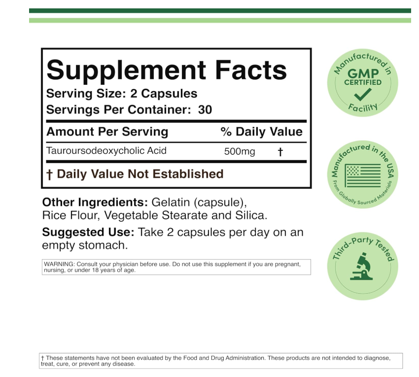 Double Wood Supplements TUDCA Liver Support 500mg 60 Capsules