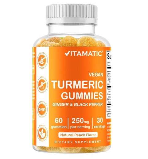 Vitamatic, Vegan Turmeric Gummies Natural Peach 250 mg, 60 Gummies