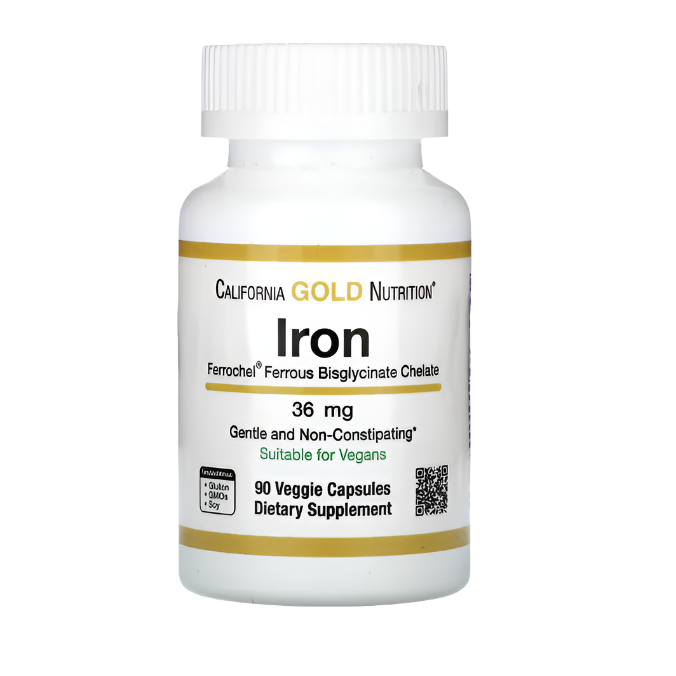 California Gold Nutrition Ferrochel Iron (Bisglycinate) 36 mg, 90 Capsules