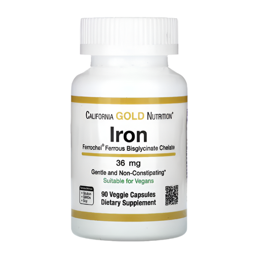 California Gold Nutrition Ferrochel Iron (Bisglycinate) 36 mg, 90 Capsules
