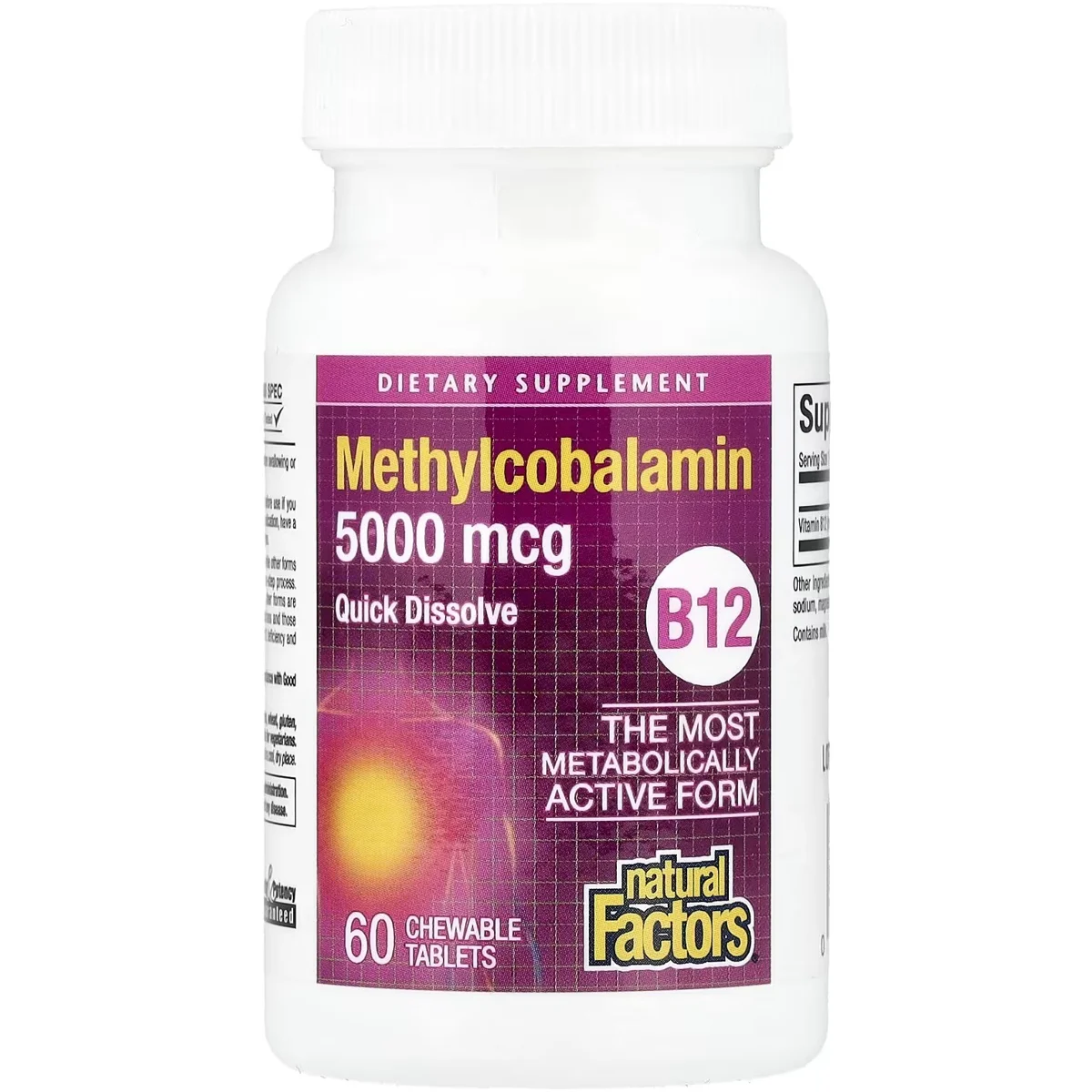 Natural Factors Methylcobalamin (Vitamin B12) – 5000mcg, 60 Chewable Tablets