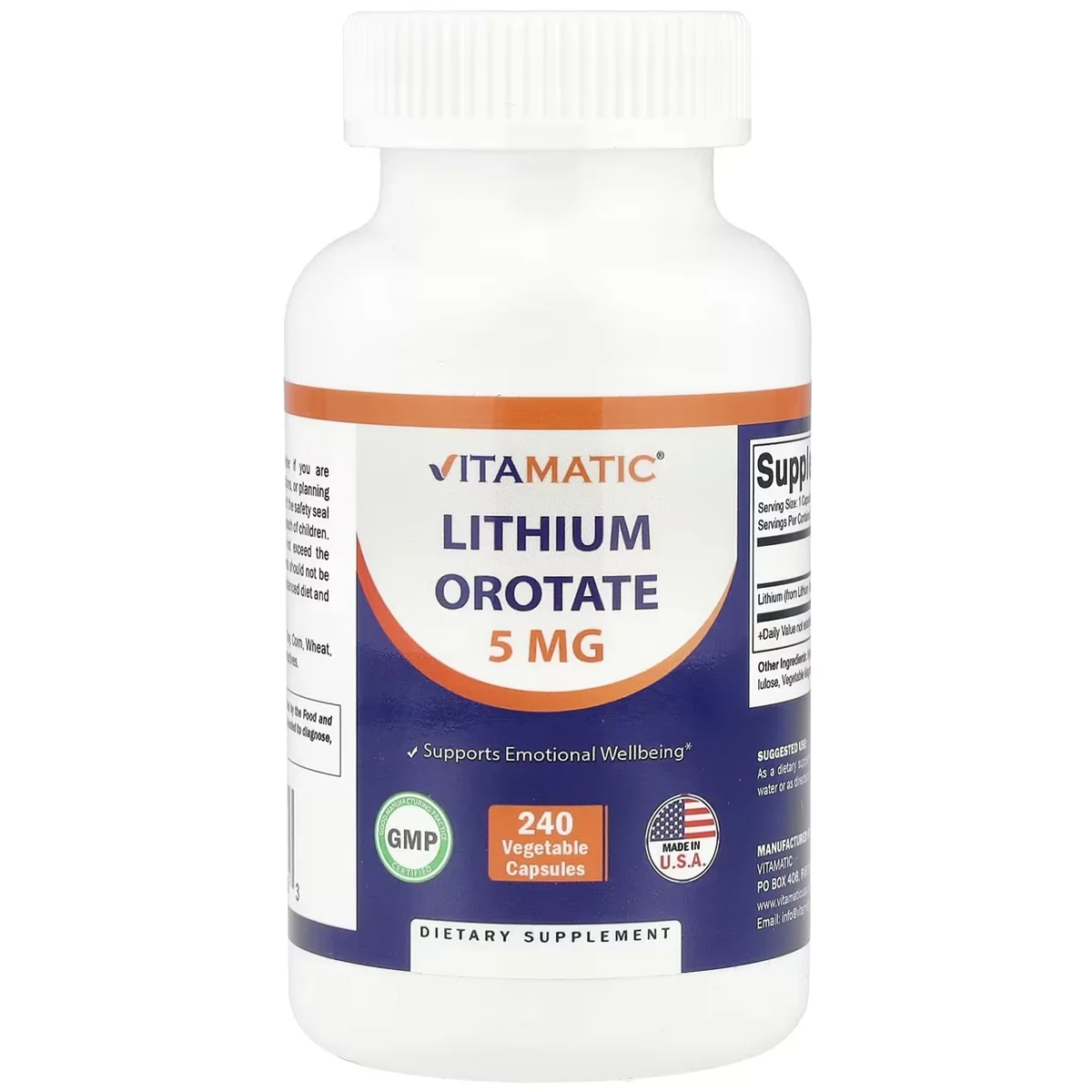Vitamatic Lithium Orotate – 5mg, 240 Capsules