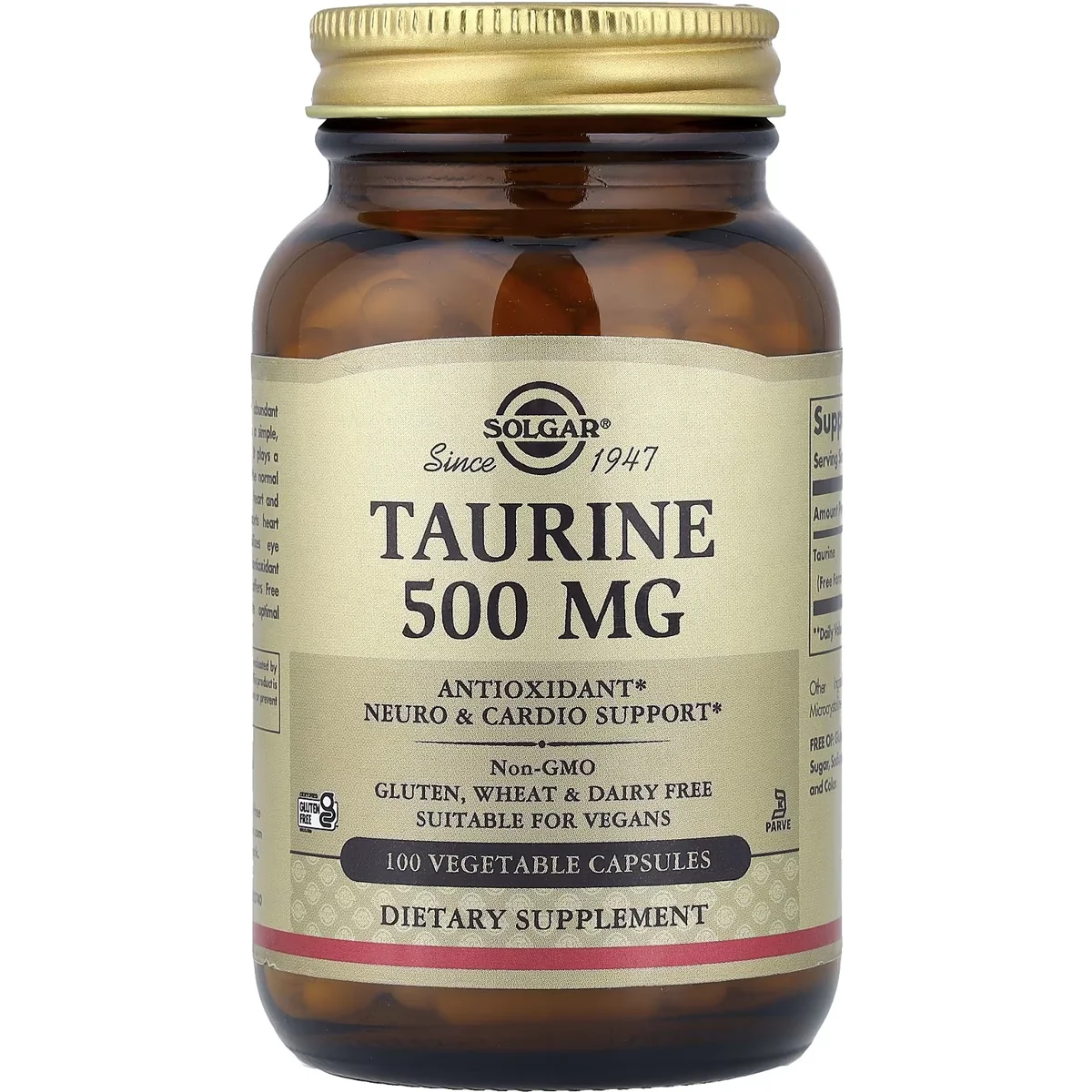 Solgar Taurine – 500mg, 100 Veg Capsules