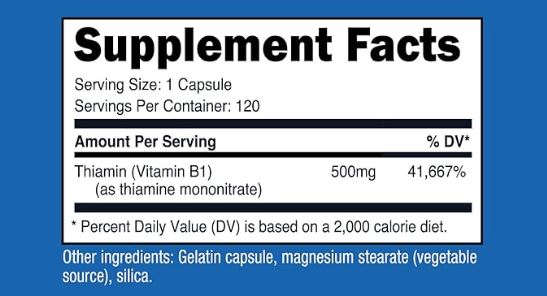 Nutricost Vitamin B1 (Thiamine) 500mg, 120 Capsules