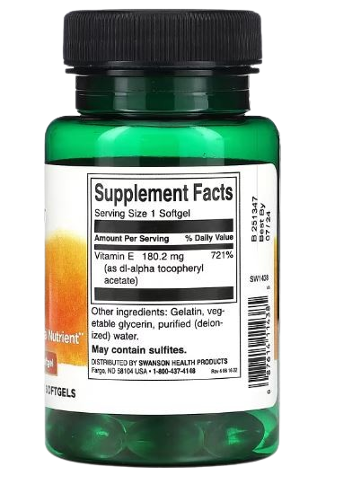 Swanson Vitamin E, 180 mg (400 IU), 60 Softgels