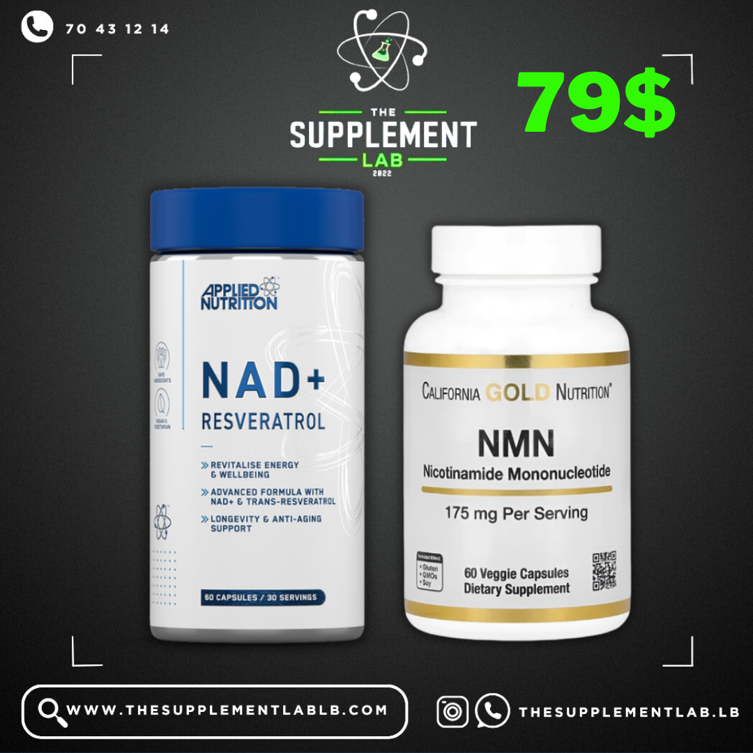 Applied Nutrition NAD+ Resveratrol & California Gold Nutrition NMN Longevity Stack (79$)
