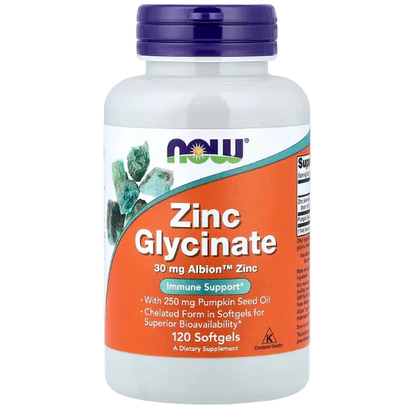 NOW Foods Zinc Glycinate – 120 Softgels | The Supplement Lab Lebanon